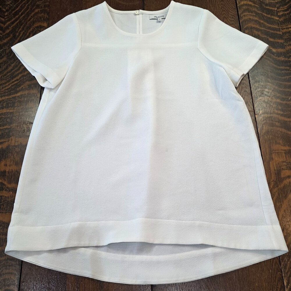 Madewell white short sleeve top classic relaxed-fit blouse high low hem size S